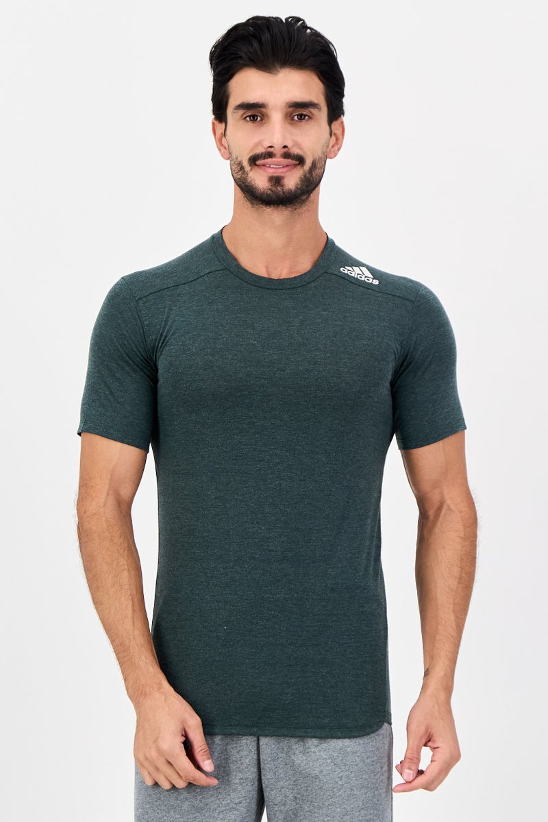 Adidas Men Slim Fit Brand Logo Short Sleeve Outdoor T-Shirt, Dark Sage - Image 1